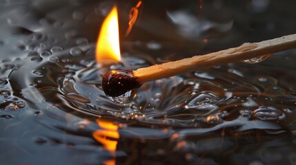 Burning matchstick on water surface