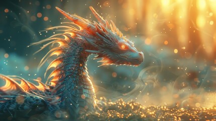 Craft a tranquil image featuring a dragon bathed in sunlight