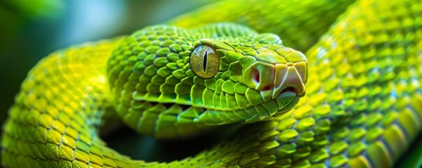 Fototapeta premium Close-up of a green tree python