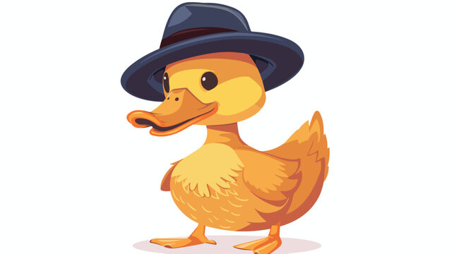Duck wearing hat on white background flat vector