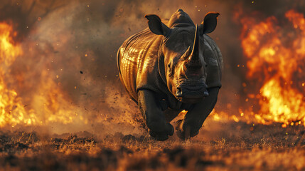 rhino near to extinction specie, Earth Day or World Wildlife Day concept. Save our planet, protect green nature and endangered species, biological diversity theme