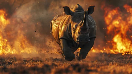 Foto op Plexiglas rhino near to extinction specie, Earth Day or World Wildlife Day concept. Save our planet, protect green nature and endangered species, biological diversity theme © Mahnoor