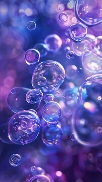 Close-up of floating soap bubbles with colorful reflections