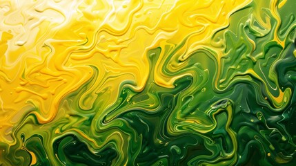 Abstract yellow and green paint swirls