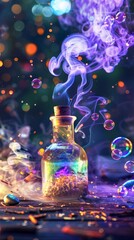 Obraz na płótnie Canvas Enchanted bottle with colorful smoke and bubbles