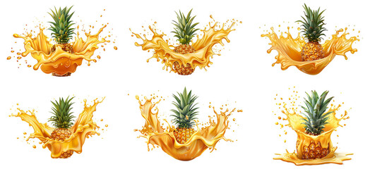 Fototapeta na wymiar Pineapple Juice Splash Twisted and Swirled Around