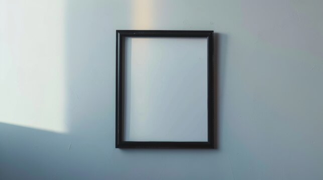 Empty black picture frame on a light wall