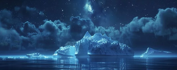 Fotobehang Starry night over icebergs in arctic ocean © iVGraphic