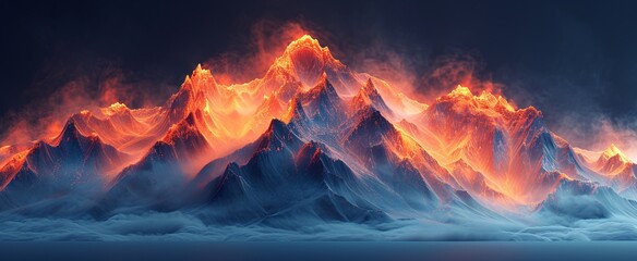 Fiery Mountain Range Generative AI - obrazy, fototapety, plakaty