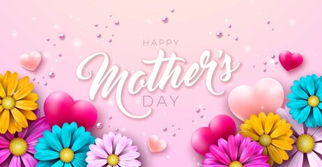 Mother Day Banner With Spring Flower Typography Letter Pink Background Happy Mothers Day