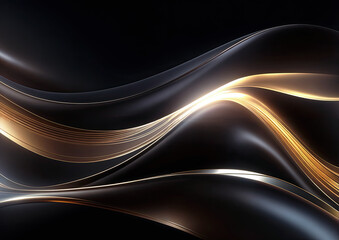 abstract background with golden wavy lines on black background. vector illustration