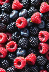 Close up of blackberry mix blueberry and raspberry