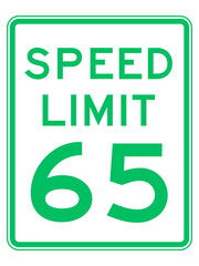 Speed Limit Sign 65 mph, green , vector style png 