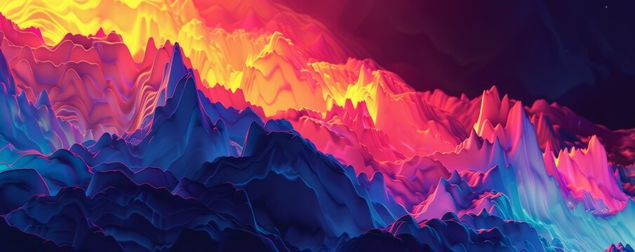 Abstract digital landscape with colorful neon lights