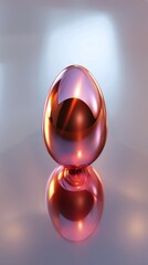 Glossy red and purple egg-shaped object on reflective surface