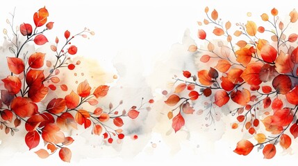 Watercolor autumn branches with leaves design
