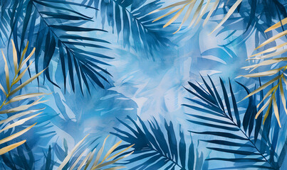 Fototapeta na wymiar Tropical watercolor palm leaf pattern, Generative AI
