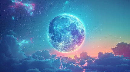 Glowing Moon in a Cloudy Sky A Celestial Nighttime Scene Generative AI