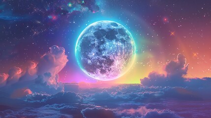 Fototapeta na wymiar Glowing Moon in a Pink Sky A Celestial Celebration of the Full Moon in April Generative AI