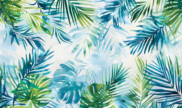 Tropical watercolor palm leaf pattern, Generative AI