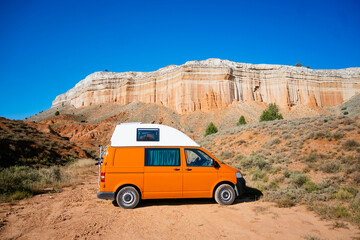 Motorhome in the red canyon of Teruel.