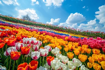 Fotobehang field of tulips and sky, background © Jian
