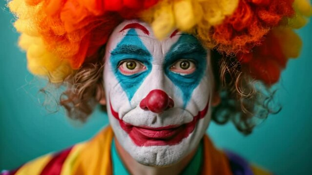 Comedian Joke is having fun. There are clowns wearing colorful wigs. Bring joy and laughter to the circus atmosphere.