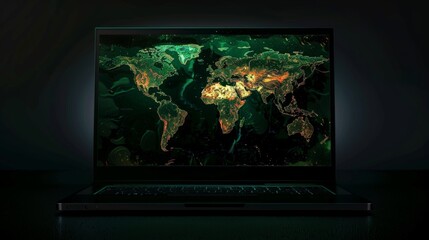 Digital world map on a laptop screen