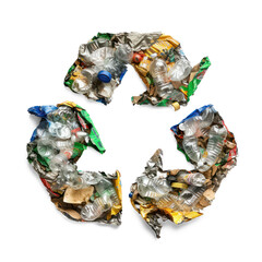 recycling symbol made of mixed garbage on transparency background PNG
