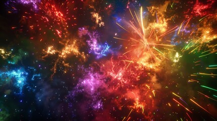 Obraz na płótnie Canvas Vibrant fireworks display with colorful explosions