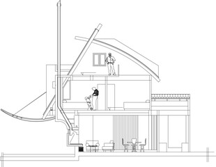 Adobe Illustrator Artwork  vector design sketch illustration of section luxury house plan modern model design