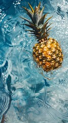 Pineapple floating in clear blue water