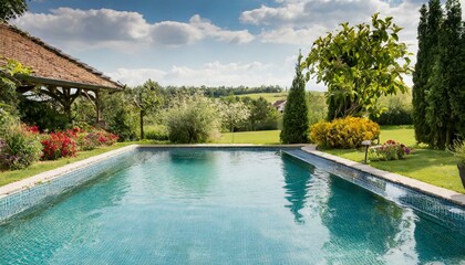 Oasis of Serenity: Swimming Pool Amidst a Beautiful Garden