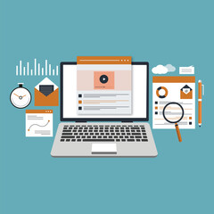 Team of seo experts analysing top ranking data. Search engine optimization and web traffic concept. Vector illustration banner