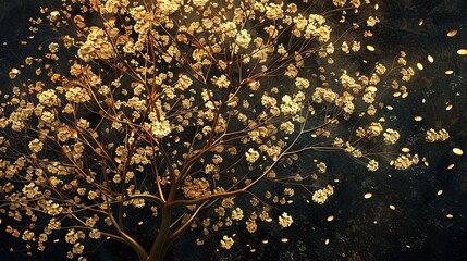 Golden Blossoms in a Tree A Stunning Display of Nature's Beauty Generative AI