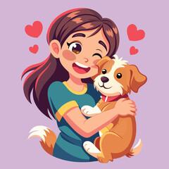 Obraz na płótnie Canvas Illustrate a heartwarming scene of a girl wearing an adorable t-shirt, affectionately carrying her loyal pappy dog, creating a delightful sticker that radiates love and companionship