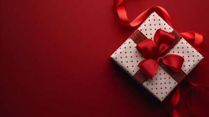gift box with ribbon on red background