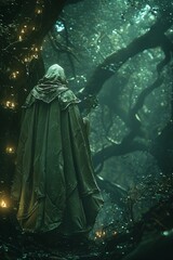 Cleric illuminating a cursed forest, revealing hidden paths and sanctuaries