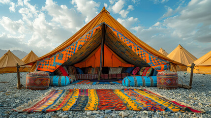 Traditional Arabic tent. Traditional Arabic themed furnishings. - obrazy, fototapety, plakaty