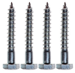 quatre tirefonds tête hexagonale sur fond transparent