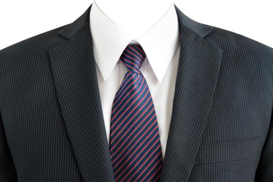 Elegant business suit for professional attire, classic menswear fashion with no face, PNG file no background