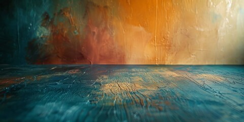 Dynamic abstract artwork featuring blue and orange paint textures with a sense of motion.