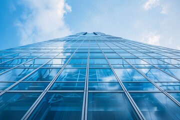 Fototapeta na wymiar Glass Tower Reflection A Sky-High View of the Cloudy Sky Generative AI