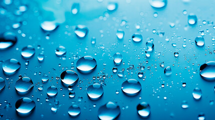 Water droplets on blue surface