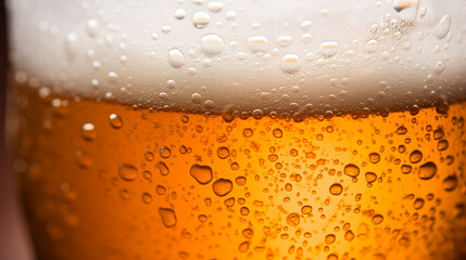 Glass of beer with water droplets in close-up view