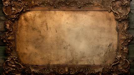 Fotobehang A vintage gold frame on wooden backdrop © StockKing