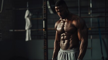 Fototapeta na wymiar Gym-Hardened Muscle Man A Monthly Fitness Fiesta Generative AI