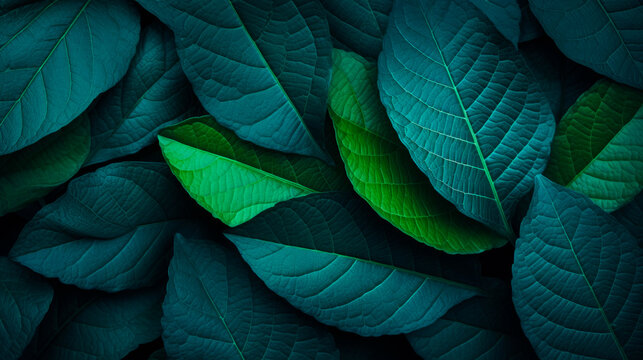 Fototapeta A single green leaf against a dark backdrop