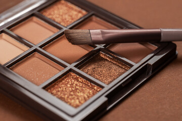 Make-up palette yey shadows cosmetics with brush. beauty product