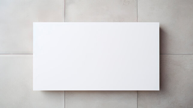 Blank square sign on concrete wall, white poster mockups with shadow on grey background